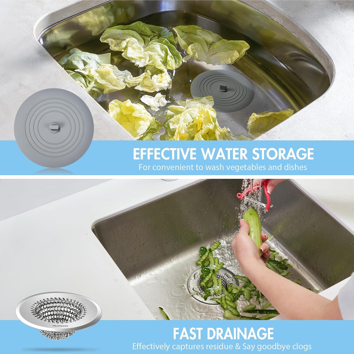 Kitchen Sink Drain Strainer, 4.4" Reversible Chain Mesh Basket