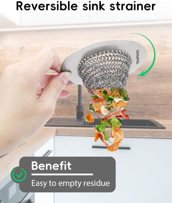 Kitchen Sink Drain Strainer, 4.4" Reversible Chain Mesh Basket