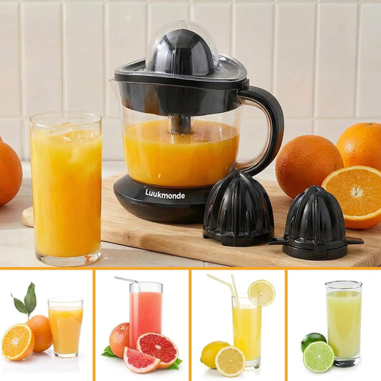 Electric Citrus Juicer, Electric Orange Juicer with 2 Reamers for Lemon & Grapefruit, Max Nutrients by Pressure Activated Juicer Machine, Electric Lemon Juicer, Black