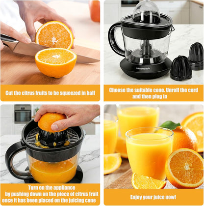Electric Citrus Juicer, Electric Orange Juicer with 2 Reamers for Lemon & Grapefruit, Max Nutrients by Pressure Activated Juicer Machine, Electric Lemon Juicer, Black
