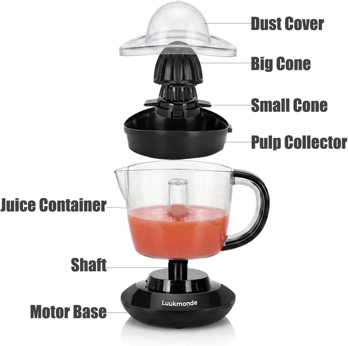 Electric Citrus Juicer, Electric Orange Juicer with 2 Reamers for Lemon & Grapefruit, Max Nutrients by Pressure Activated Juicer Machine, Electric Lemon Juicer, Black