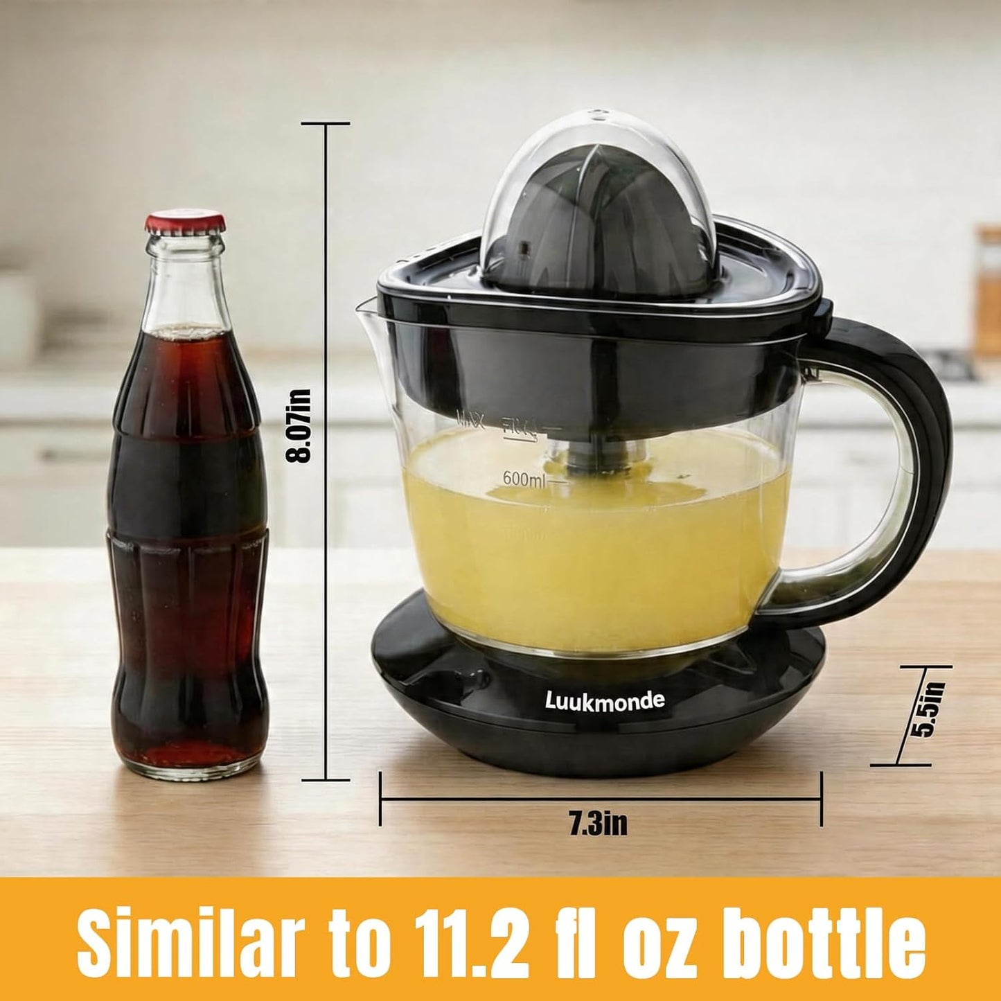 Electric Citrus Juicer, Electric Orange Juicer with 2 Reamers for Lemon & Grapefruit, Max Nutrients by Pressure Activated Juicer Machine, Electric Lemon Juicer, Black