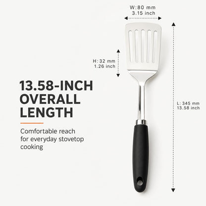 Stainless Steel Slotted Turner Spatula, Thin Edge Turner, Silver | Thin-edge Metal Spatula for Cast Iron and Stainless Steel Pans; Flips Eggs, Pancakes Burgers; Dishwasher Safe