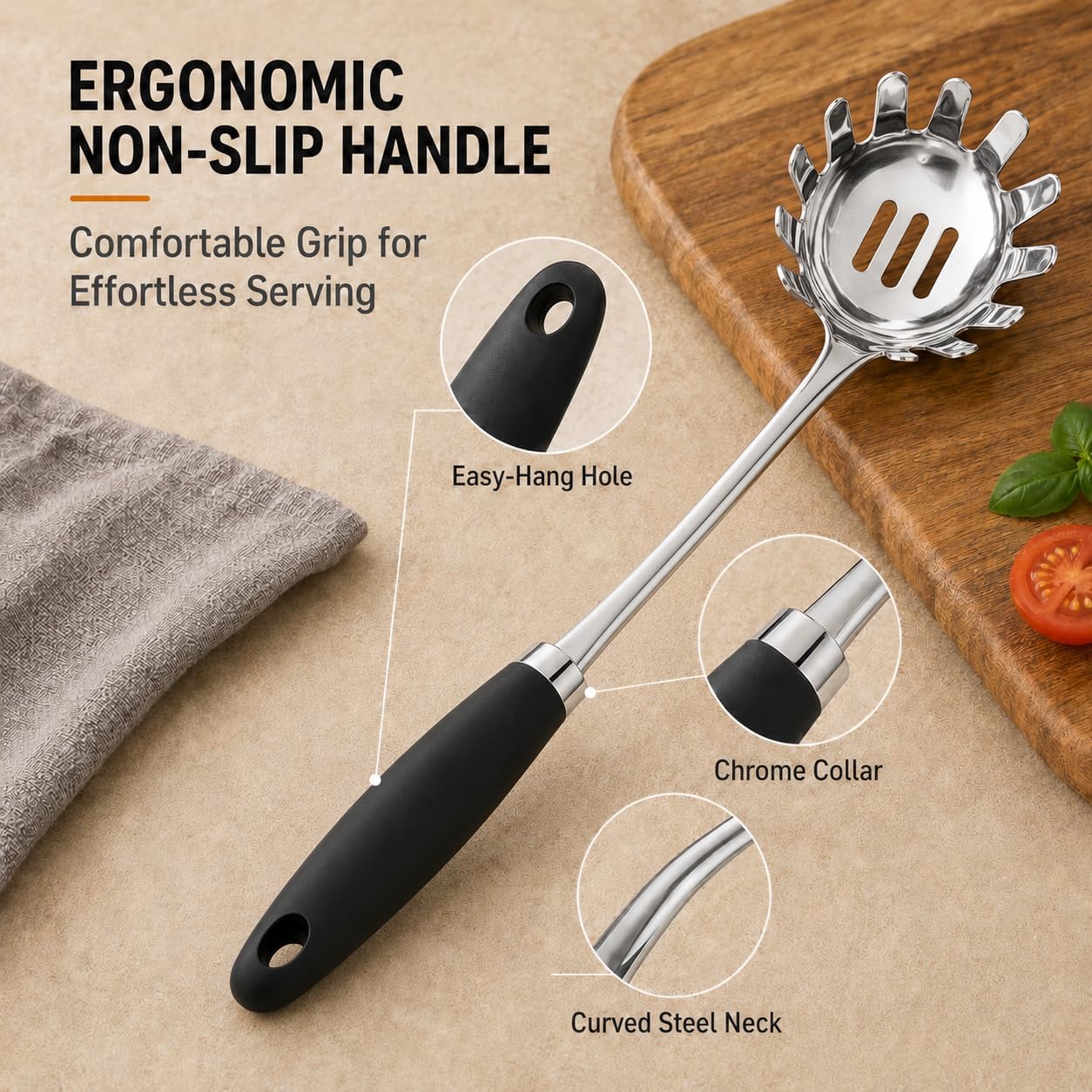 Stainless Steel Slotted Turner Spatula, Thin Edge Turner, Silver | Thin-edge Metal Spatula for Cast Iron and Stainless Steel Pans; Flips Eggs, Pancakes Burgers; Dishwasher Safe