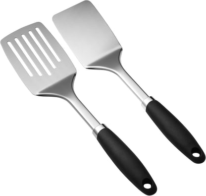 Stainless Steel Slotted Turner Spatula, Thin Edge Turner, Silver | Thin-edge Metal Spatula for Cast Iron and Stainless Steel Pans; Flips Eggs, Pancakes Burgers; Dishwasher Safe