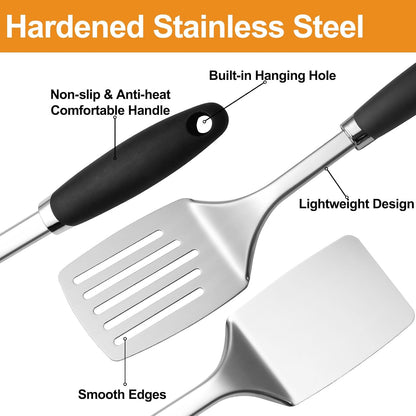 Stainless Steel Slotted Turner Spatula, Thin Edge Turner, Silver | Thin-edge Metal Spatula for Cast Iron and Stainless Steel Pans; Flips Eggs, Pancakes Burgers; Dishwasher Safe
