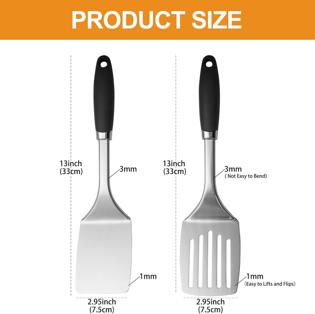 Stainless Steel Slotted Turner Spatula, Thin Edge Turner, Silver | Thin-edge Metal Spatula for Cast Iron and Stainless Steel Pans; Flips Eggs, Pancakes Burgers; Dishwasher Safe