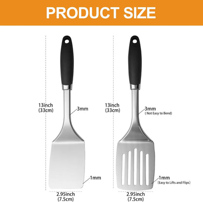 Stainless Steel Slotted Turner Spatula, Thin Edge Turner, Silver | Thin-edge Metal Spatula for Cast Iron and Stainless Steel Pans; Flips Eggs, Pancakes Burgers; Dishwasher Safe