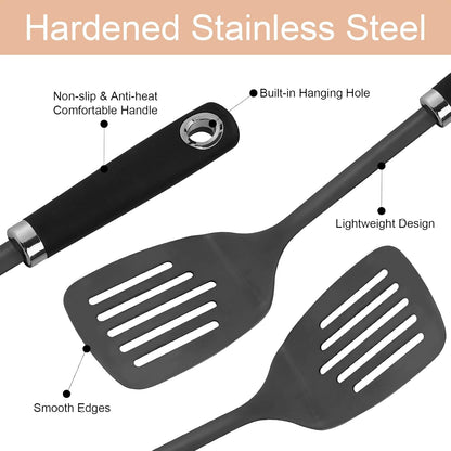Stainless Steel Slotted Turner Spatula, Thin Edge Turner, Silver | Thin-edge Metal Spatula for Cast Iron and Stainless Steel Pans; Flips Eggs, Pancakes Burgers; Dishwasher Safe