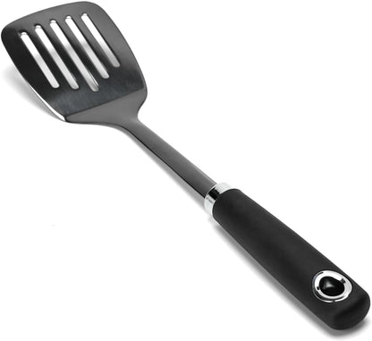 Stainless Steel Slotted Turner Spatula, Thin Edge Turner, Silver | Thin-edge Metal Spatula for Cast Iron and Stainless Steel Pans; Flips Eggs, Pancakes Burgers; Dishwasher Safe