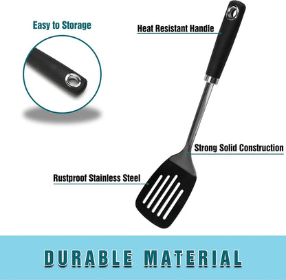 Stainless Steel Slotted Turner Spatula, Thin Edge Turner, Silver | Thin-edge Metal Spatula for Cast Iron and Stainless Steel Pans; Flips Eggs, Pancakes Burgers; Dishwasher Safe