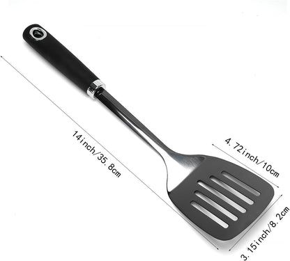 Stainless Steel Slotted Turner Spatula, Thin Edge Turner, Silver | Thin-edge Metal Spatula for Cast Iron and Stainless Steel Pans; Flips Eggs, Pancakes Burgers; Dishwasher Safe