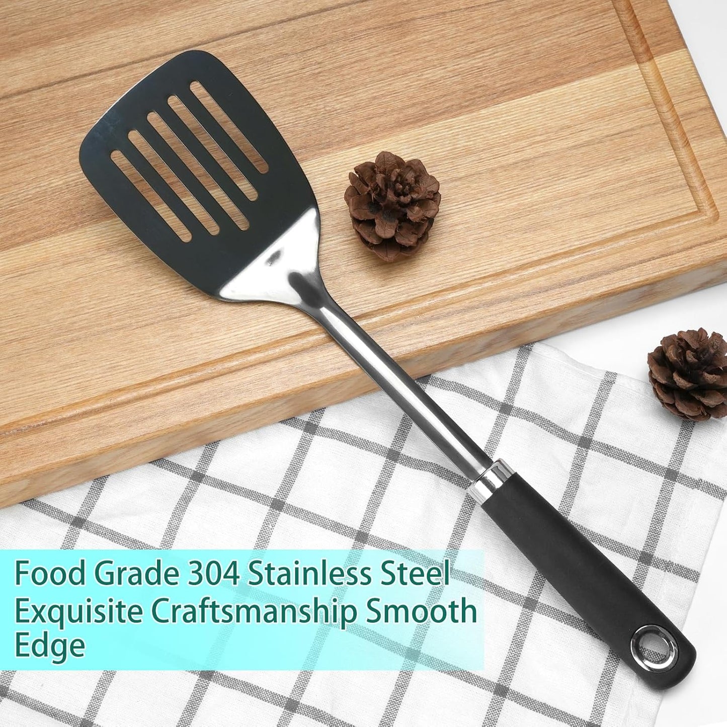 Stainless Steel Slotted Turner Spatula, Thin Edge Turner, Silver | Thin-edge Metal Spatula for Cast Iron and Stainless Steel Pans; Flips Eggs, Pancakes Burgers; Dishwasher Safe