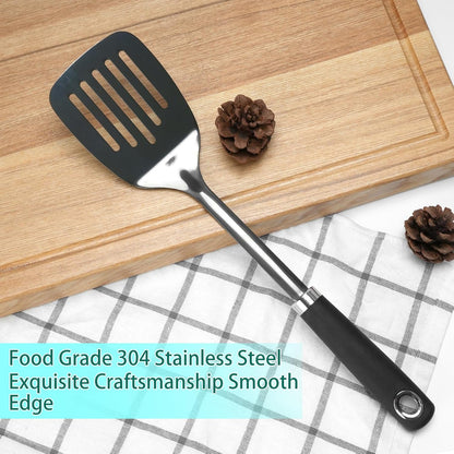 Stainless Steel Slotted Turner Spatula, Thin Edge Turner, Silver | Thin-edge Metal Spatula for Cast Iron and Stainless Steel Pans; Flips Eggs, Pancakes Burgers; Dishwasher Safe
