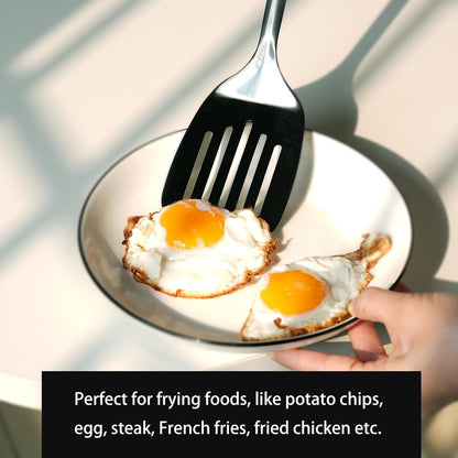 Stainless Steel Slotted Turner Spatula, Thin Edge Turner, Silver | Thin-edge Metal Spatula for Cast Iron and Stainless Steel Pans; Flips Eggs, Pancakes Burgers; Dishwasher Safe