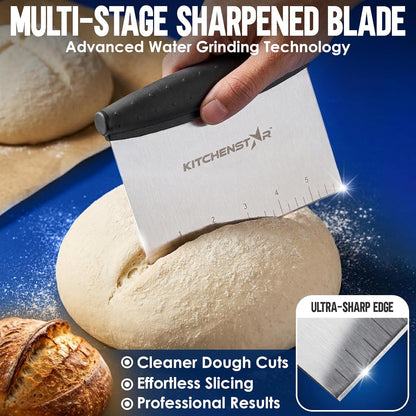 Dough Scraper 6-inch, Stainless Steel Bench Scraper with Measurement Markings & Non-Slip Handle, Pastry Cutter for Bread, Pizza & Vegetables, Dishwasher Safe