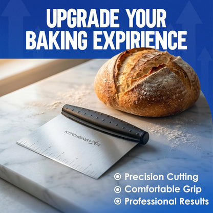 Dough Scraper 6-inch, Stainless Steel Bench Scraper with Measurement Markings & Non-Slip Handle, Pastry Cutter for Bread, Pizza & Vegetables, Dishwasher Safe