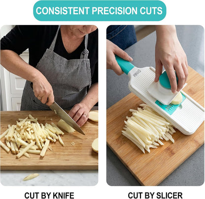 Handheld Mandoline Slicer for Kitchen – Stainless Steel Vegetable Slicer with 3 Interchangeable Blades, Safety Food Holder, Potato, Cucumber & Carrot Cutter