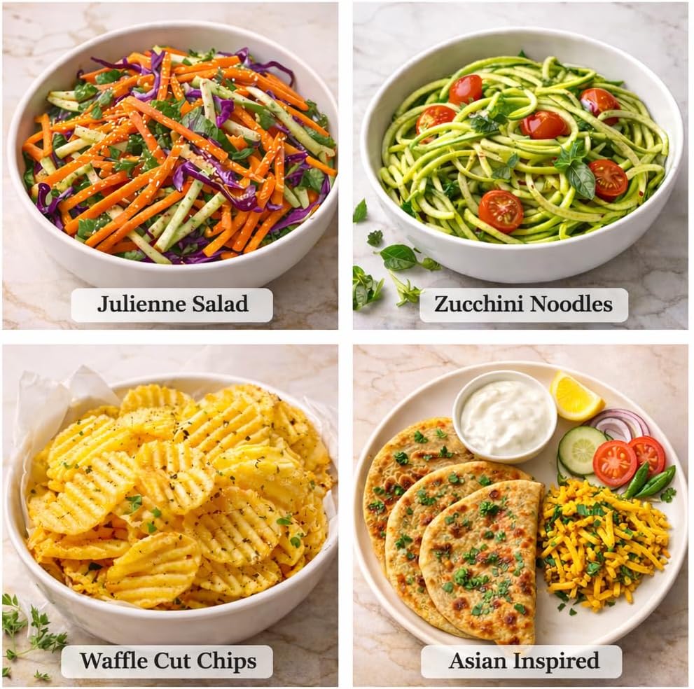 Handheld Mandoline Slicer for Kitchen – Stainless Steel Vegetable Slicer with 3 Interchangeable Blades, Safety Food Holder, Potato, Cucumber & Carrot Cutter