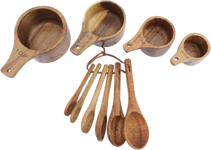 10pcs Wood Measuring Cups and Spoons Set, Kitchen Utensils, 10 Size