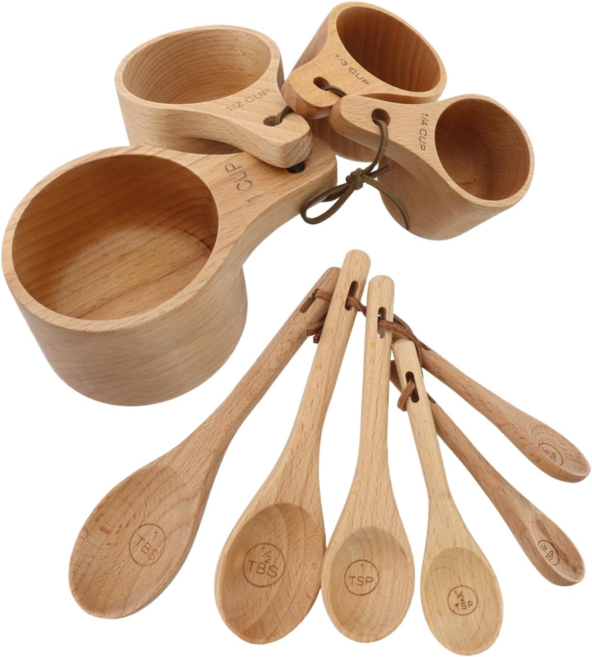 10pcs Wood Measuring Cups and Spoons Set, Kitchen Utensils, 10 Size
