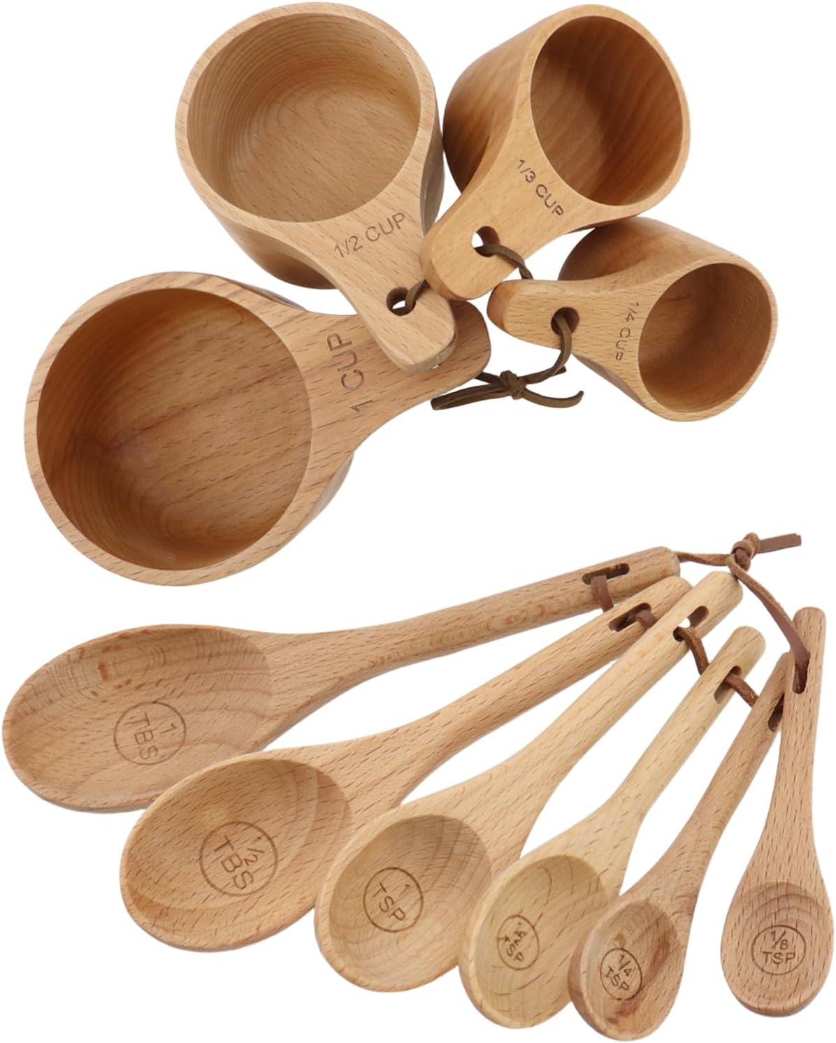 10pcs Wood Measuring Cups and Spoons Set, Kitchen Utensils, 10 Size