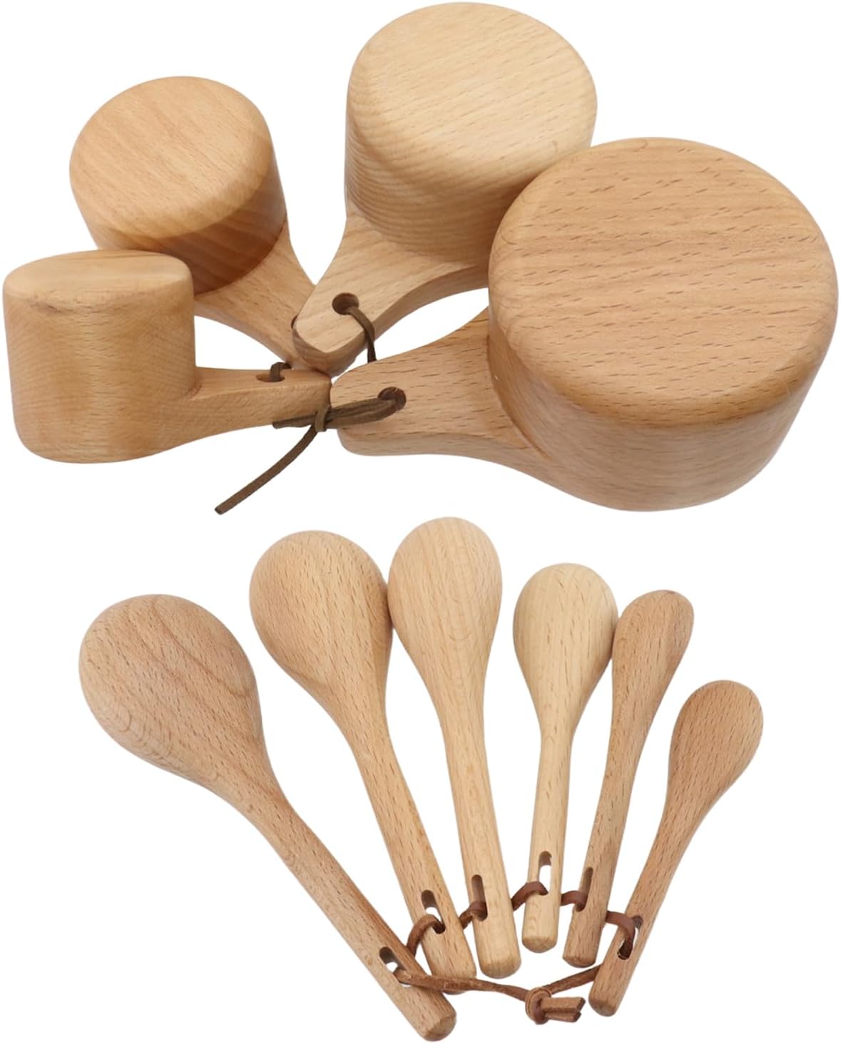 10pcs Wood Measuring Cups and Spoons Set, Kitchen Utensils, 10 Size