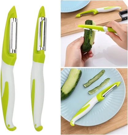2-in-1 Stainless Steel Peeler and Julienne Cutter – Vegetable Fruit Shredder for Potatoes, Carrots, Cucumbers – Ergonomic Handle, Dishwasher Safe Kitchen Tool (1/2/3 Pack)(1Pc Flat)