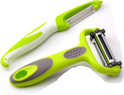 2-in-1 Stainless Steel Peeler and Julienne Cutter – Vegetable Fruit Shredder for Potatoes, Carrots, Cucumbers – Ergonomic Handle, Dishwasher Safe Kitchen Tool (1/2/3 Pack)(1Pc Flat)