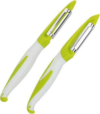 2-in-1 Stainless Steel Peeler and Julienne Cutter – Vegetable Fruit Shredder for Potatoes, Carrots, Cucumbers – Ergonomic Handle, Dishwasher Safe Kitchen Tool (1/2/3 Pack)(1Pc Flat)