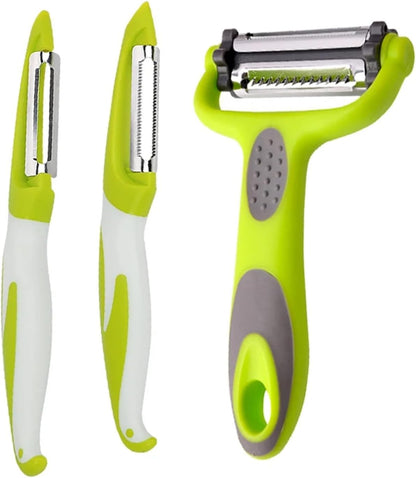 2-in-1 Stainless Steel Peeler and Julienne Cutter – Vegetable Fruit Shredder for Potatoes, Carrots, Cucumbers – Ergonomic Handle, Dishwasher Safe Kitchen Tool (1/2/3 Pack)(1Pc Flat)