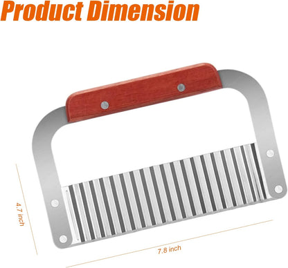 2 Pack Crinkle Cutter for Veggies - Stainless Steel Wavy Potato Chopper Knife w/Wooden Handle - Crinkle Sweet Potato French Fries Slicer Cut Tool for Chopping Carrots, Cucumber, Soap Cutting