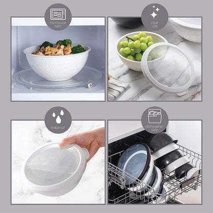 Mixing Bowls with Lids - 12 Piece Plastic Nesting Bowls Set includes 6 Prep Bowls and 6 Lids, Microwave Safe Mixing Bowl Set, Sage Embossed - Colors A
