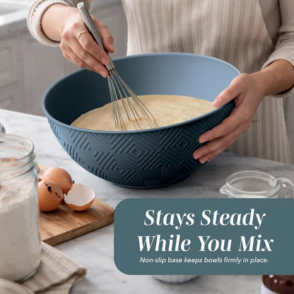 Mixing Bowls with Lids - 12 Piece Plastic Nesting Bowls Set includes 6 Prep Bowls and 6 Lids, Microwave Safe Mixing Bowl Set, Sage Embossed - Colors A