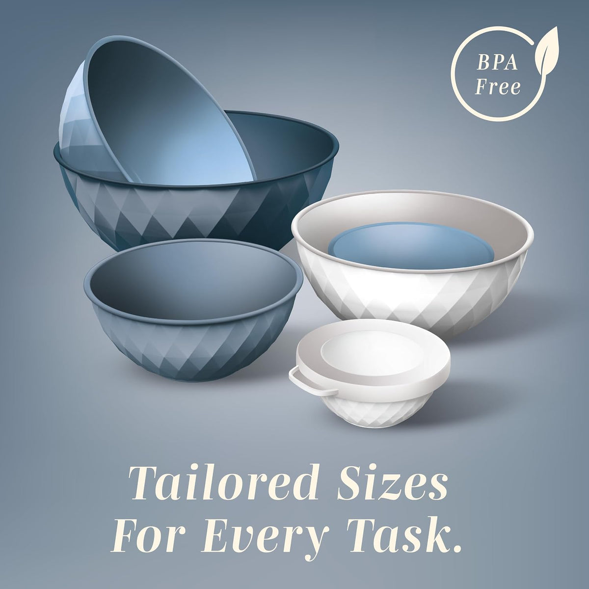 Mixing Bowls with Lids - 12 Piece Plastic Nesting Bowls Set includes 6 Prep Bowls and 6 Lids, Microwave Safe Mixing Bowl Set, Sage Embossed - Colors A