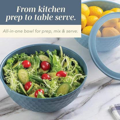 Mixing Bowls with Lids - 12 Piece Plastic Nesting Bowls Set includes 6 Prep Bowls and 6 Lids, Microwave Safe Mixing Bowl Set, Sage Embossed - Colors A