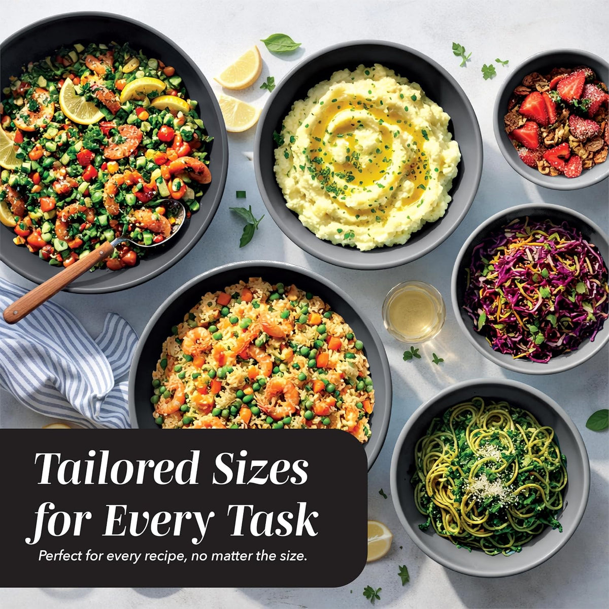 Mixing Bowls with Lids - 12 Piece Plastic Nesting Bowls Set includes 6 Prep Bowls and 6 Lids, Microwave Safe Mixing Bowl Set, Sage Embossed - Colors A