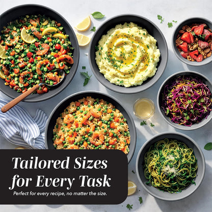 Mixing Bowls with Lids - 12 Piece Plastic Nesting Bowls Set includes 6 Prep Bowls and 6 Lids, Microwave Safe Mixing Bowl Set, Sage Embossed - Colors A