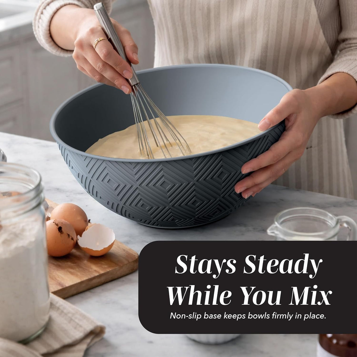 Mixing Bowls with Lids - 12 Piece Plastic Nesting Bowls Set includes 6 Prep Bowls and 6 Lids, Microwave Safe Mixing Bowl Set, Sage Embossed - Colors A