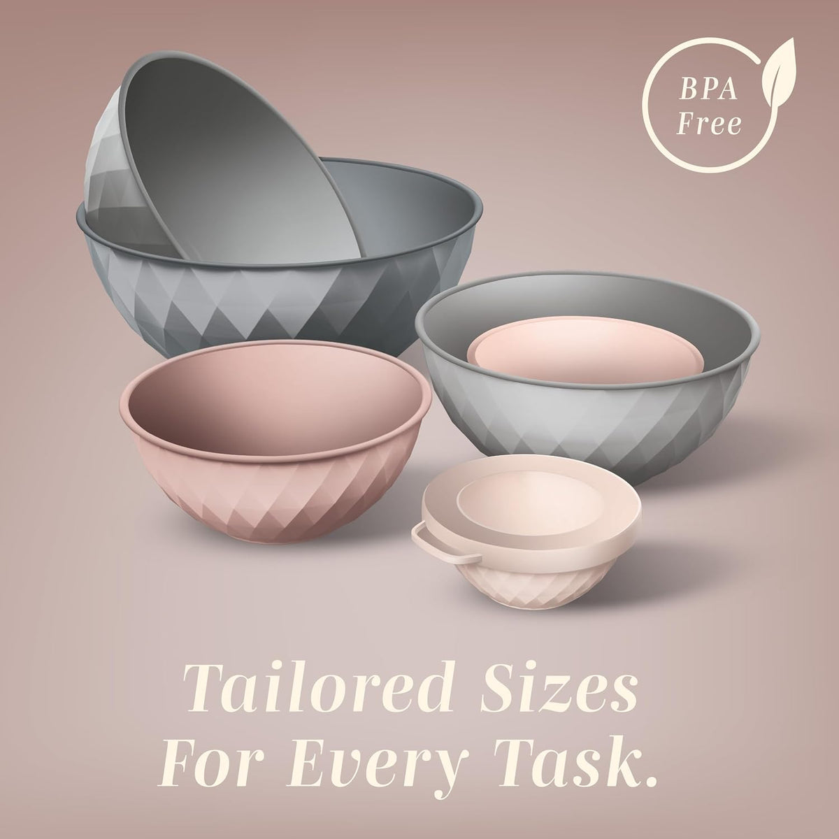 Mixing Bowls with Lids - 12 Piece Plastic Nesting Bowls Set includes 6 Prep Bowls and 6 Lids, Microwave Safe Mixing Bowl Set, Sage Embossed - Colors A