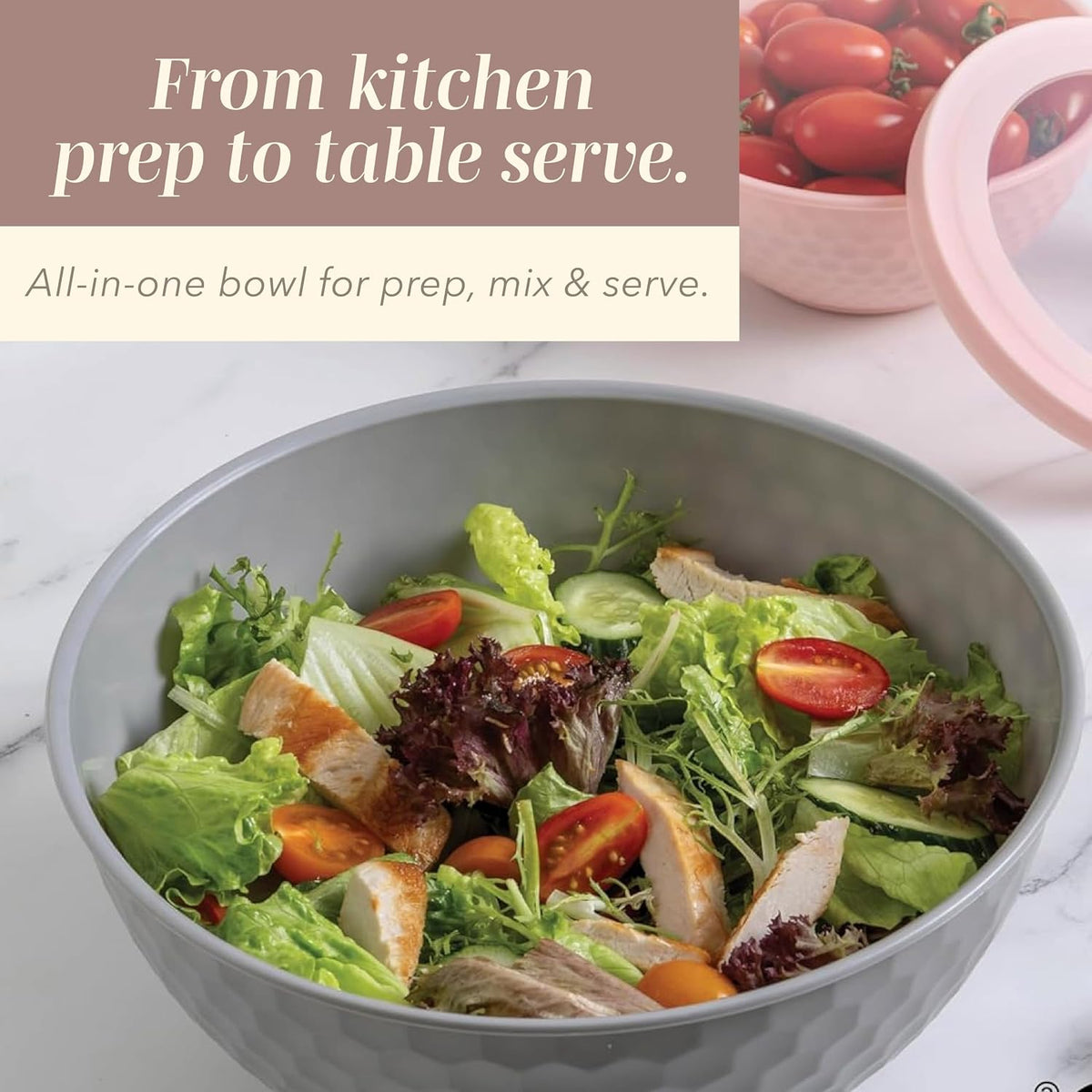 Mixing Bowls with Lids - 12 Piece Plastic Nesting Bowls Set includes 6 Prep Bowls and 6 Lids, Microwave Safe Mixing Bowl Set, Sage Embossed - Colors A