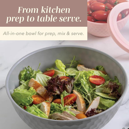 Mixing Bowls with Lids - 12 Piece Plastic Nesting Bowls Set includes 6 Prep Bowls and 6 Lids, Microwave Safe Mixing Bowl Set, Sage Embossed - Colors A