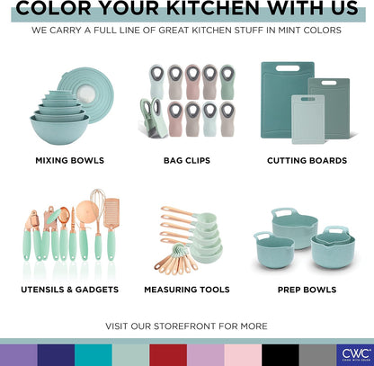 Mixing Bowls with Lids - 12 Piece Plastic Nesting Bowls Set includes 6 Prep Bowls and 6 Lids, Microwave Safe Mixing Bowl Set, Sage Embossed - Colors A