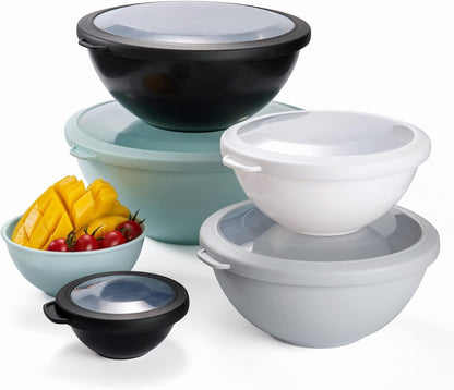 Mixing Bowls with Lids - 12 Piece Plastic Nesting Bowls Set includes 6 Prep Bowls and 6 Lids, Microwave Safe Mixing Bowl Set, Sage Embossed - Colors A