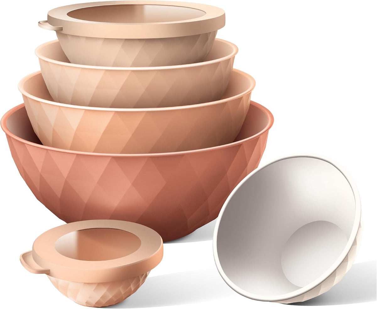 Mixing Bowls with Lids - 12 Piece Plastic Nesting Bowls Set includes 6 Prep Bowls and 6 Lids, Microwave Safe Mixing Bowl Set, Sage Embossed - Colors A