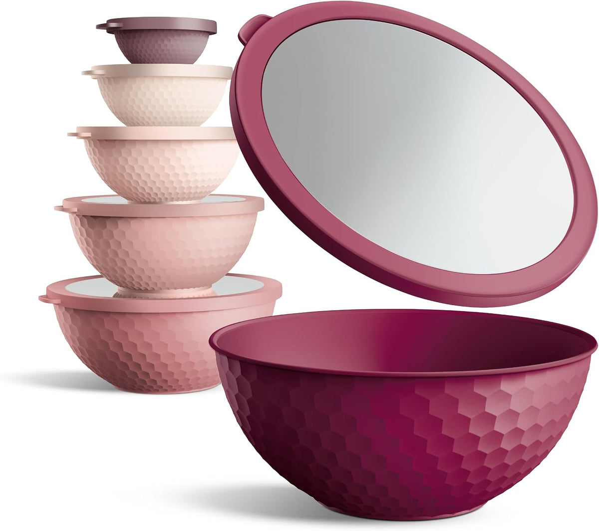 Mixing Bowls with Lids - 12 Piece Plastic Nesting Bowls Set includes 6 Prep Bowls and 6 Lids, Microwave Safe Mixing Bowl Set, Sage Embossed - Colors A