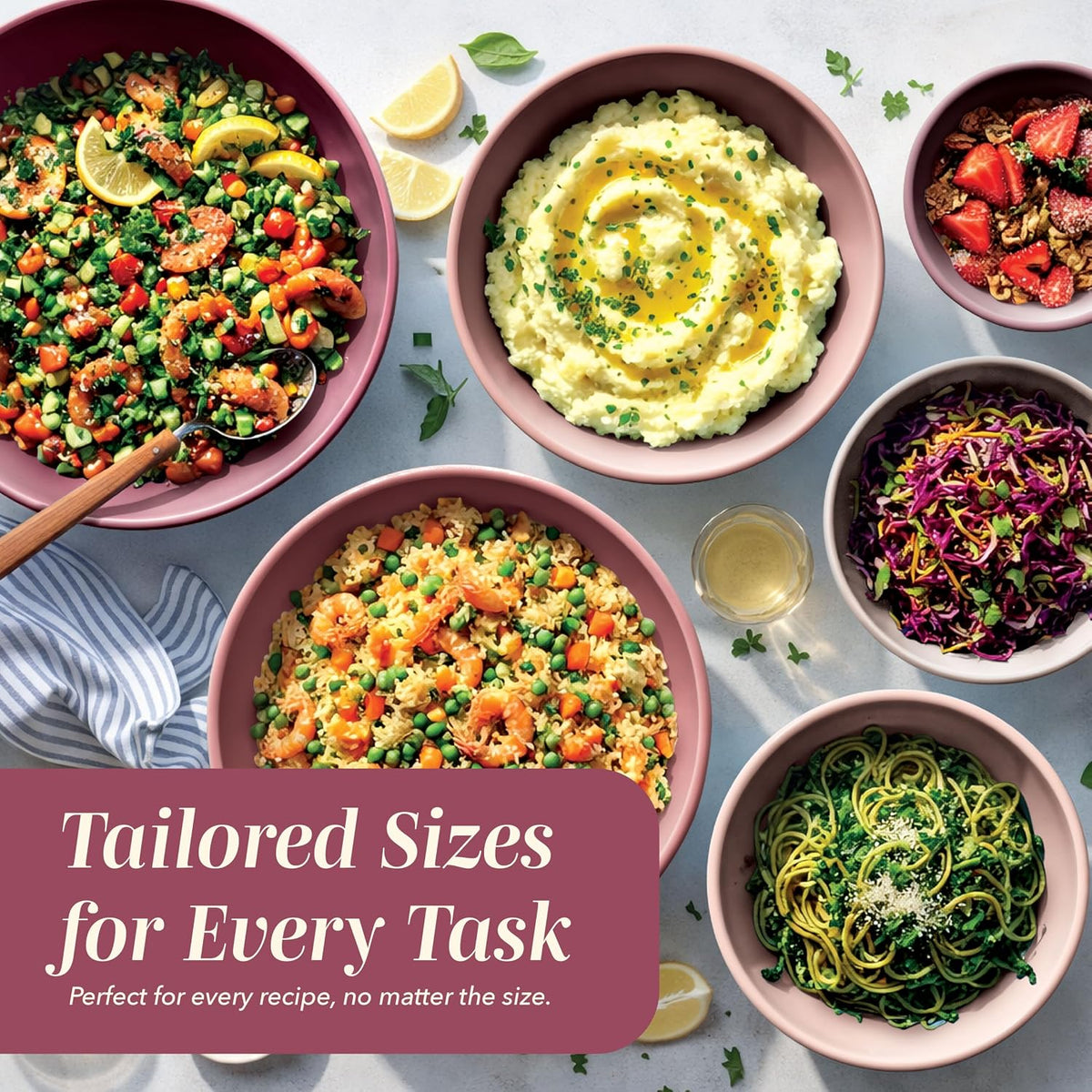Mixing Bowls with Lids - 12 Piece Plastic Nesting Bowls Set includes 6 Prep Bowls and 6 Lids, Microwave Safe Mixing Bowl Set, Sage Embossed - Colors A