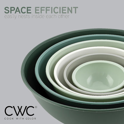 Mixing Bowls with Lids - 12 Piece Plastic Nesting Bowls Set includes 6 Prep Bowls and 6 Lids, Microwave Safe Mixing Bowl Set, Sage Embossed - Colors A