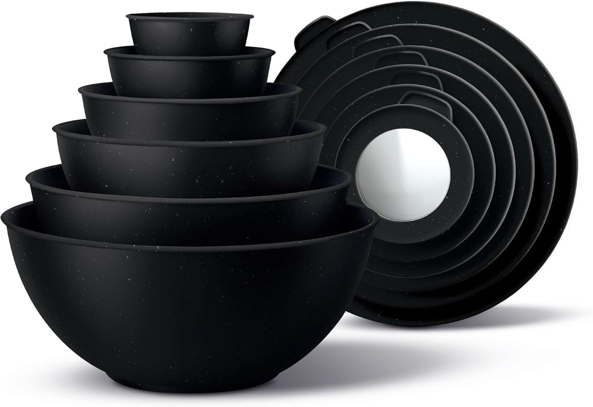 Mixing Bowls with Lids - 12 Piece Plastic Nesting Bowls Set includes 6 Prep Bowls and 6 Lids, Microwave Safe Mixing Bowl Set, Sage Embossed - Colors A