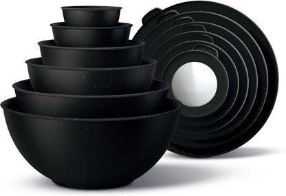 Mixing Bowls with Lids - 12 Piece Plastic Nesting Bowls Set includes 6 Prep Bowls and 6 Lids, Microwave Safe Mixing Bowl Set, Sage Embossed - Colors A